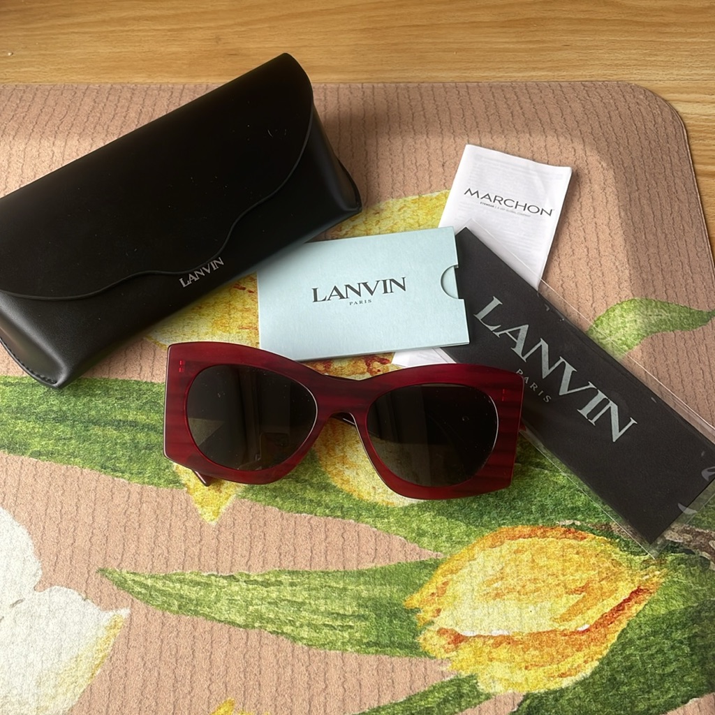 Nwt Lanvin Red + Black Sunglasses W/ Gold Hardware // Case + Coa Included